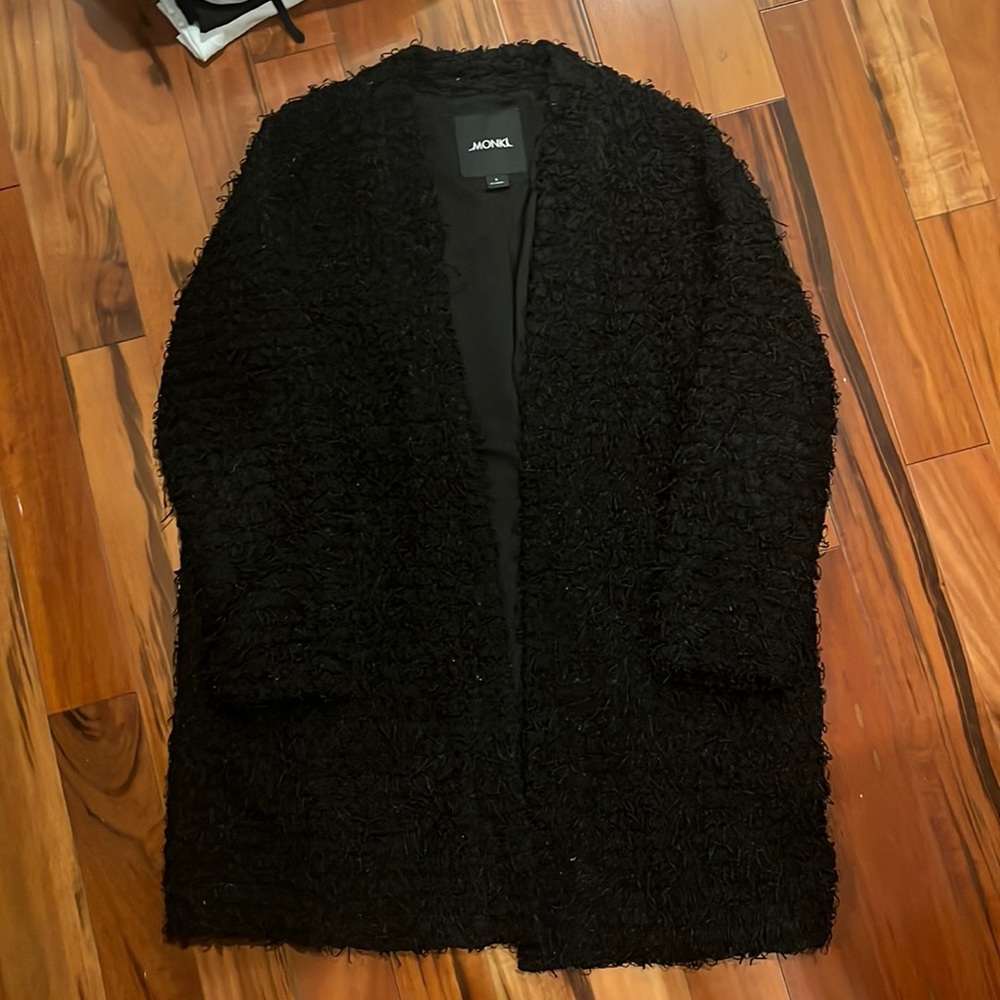 Monki Black Faux Fluff Coat/Cardigan